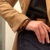 Armband Bernstein Viereck matt Facette, M, Farbe Cognac