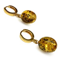 Ohrringe Bernstein Oliven in gelbvergold. St.Silber 925, Honig Slag