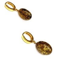Ohrringe Bernstein Oliven in gelbvergold. St.Silber 925, Grün Slag