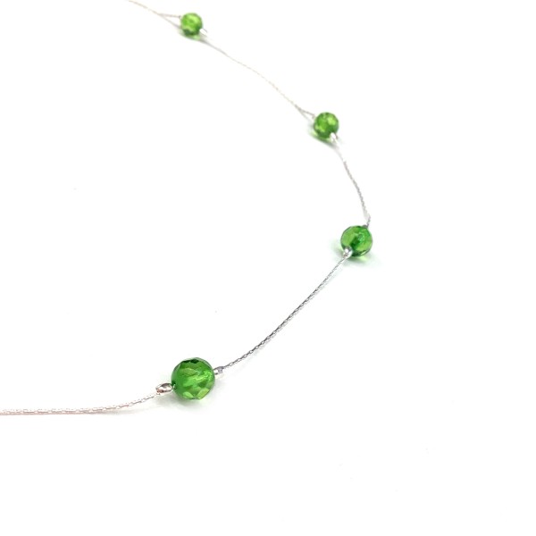 Halskette mit grünen karibischen Bernstein Kugeln 4mm in St. Silber 925