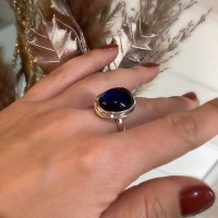 Ring blauer Bernstein in Sterling Silber 925