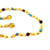 Halskette für Kinder weißer Bernstein Mix mit Turquoise 32 cm